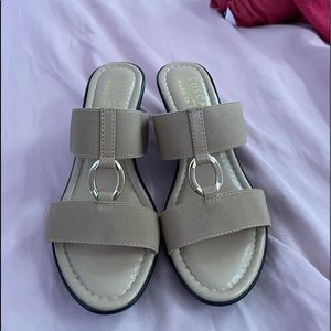 Nude taupe colored wedges